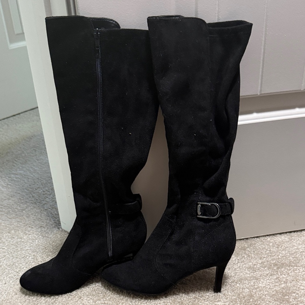 Bandolino Black Suede Knee-High Heeled Boots